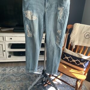 Chico’s PlatinumLight Wash Lace Patch Boyfriend Jeans - Women